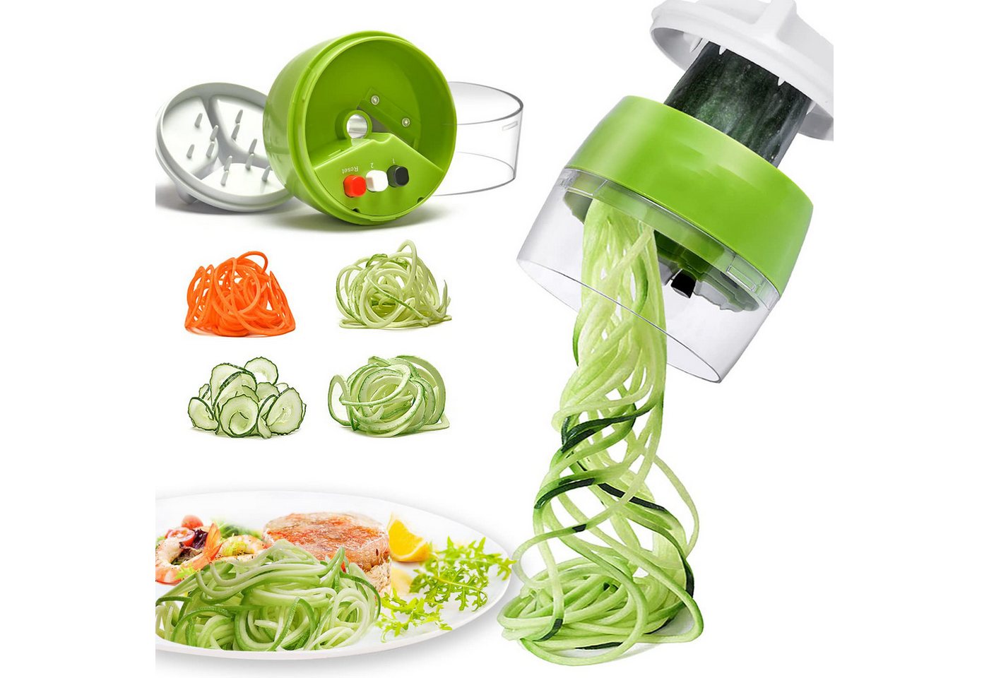 Diwzbyn Spiralschneider 4 in1 Spiralschneider Hand für Gemüsespaghetti, Gemüse Spiralschneider, Gemüsehobel für Karotte, Gurke, Kartoffel,Kürbis, Zucchini, Zwiebel Bild 5