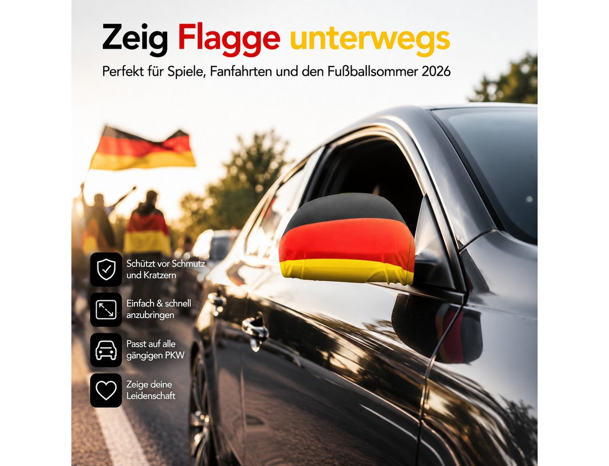 BRUBAKER Flagge Deutschland Autospiegel Flagge - Autofahnen für PKW Außenspiegel (Schwarz Rot Gold, 2-St., Fanartikel Überzug für Weltmeisterschaft USA), 2er Set Spiegel Cover Deutschlandfahne für WM 2026