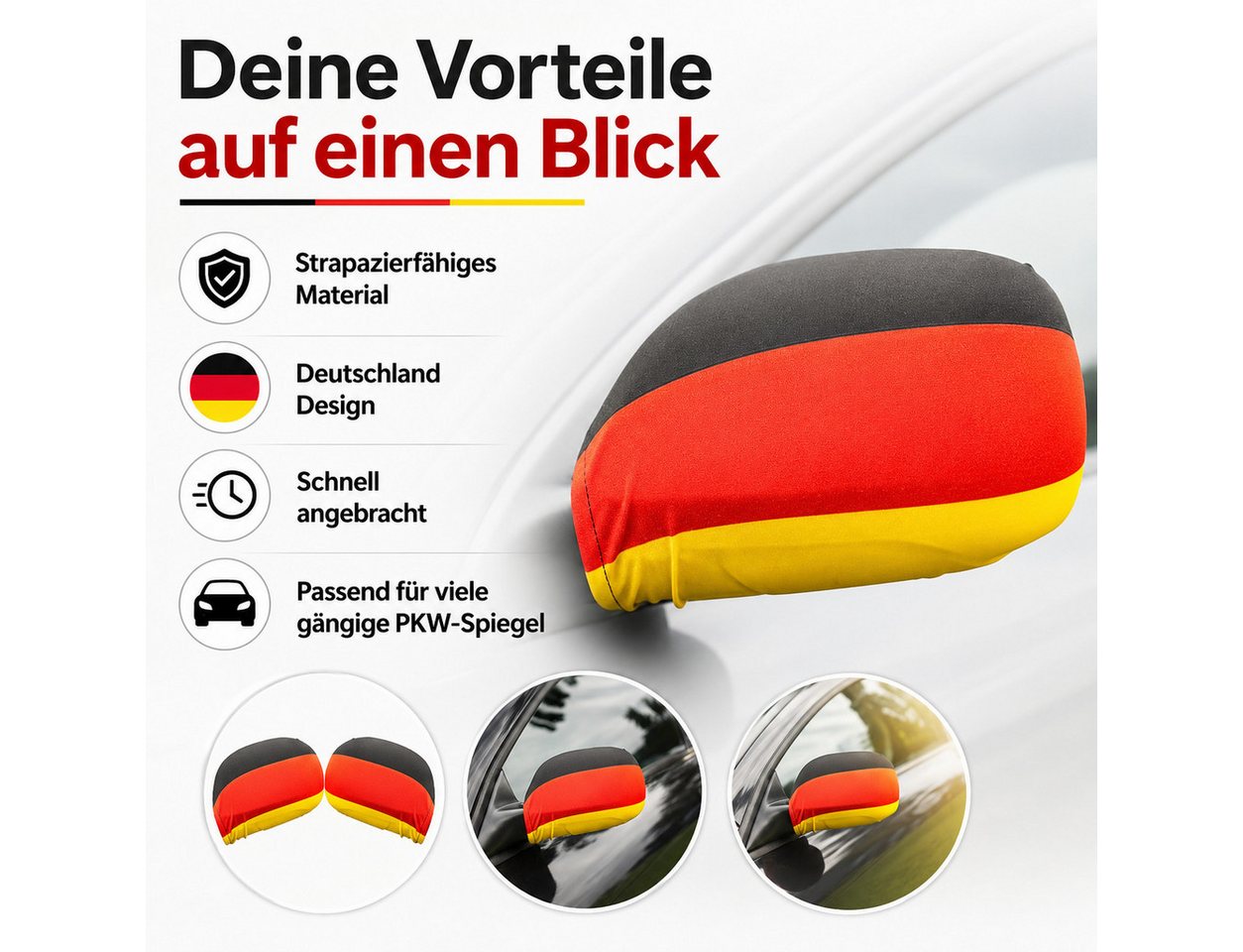 BRUBAKER Flagge Deutschland Autospiegel Flagge - Autofahnen für PKW Außenspiegel (Schwarz Rot Gold, 2-St., Fanartikel Überzug für Weltmeisterschaft USA), 2er Set Spiegel Cover Deutschlandfahne für WM 2026 Bild 5