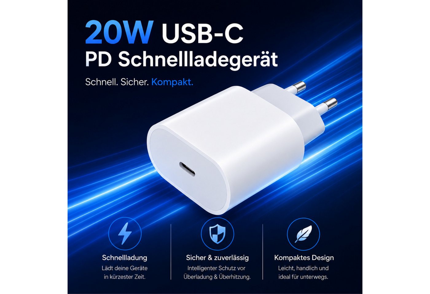 PlugUp Ladegerät mit iPhone USB-C Ladekabel iPhone 15 16 17 Pro Max Air Plus USB-Ladegerät (2220 mA, Set, 1-tlg., 2-teiliges Set, 20W USB-C Schnellladegerät für iPhone 15 16 17 Pro Max Air Mini Plus)