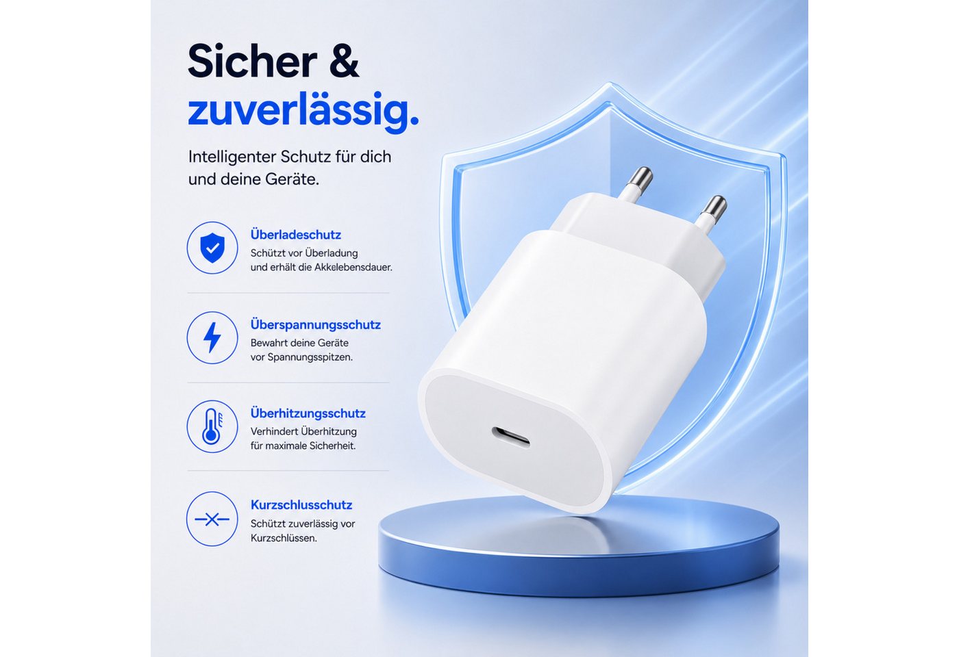 PlugUp Ladegerät mit iPhone Lightning Ladekabel iPhone 11 12 13 14 Pro Max SE USB-Ladegerät (2220 mA, Set, 1-tlg., 2-teiliges Ladeset, 20W USB-C Schnellladegerät für iPhone 11 12 13 14 Pro Max SE Plus) Bild 4