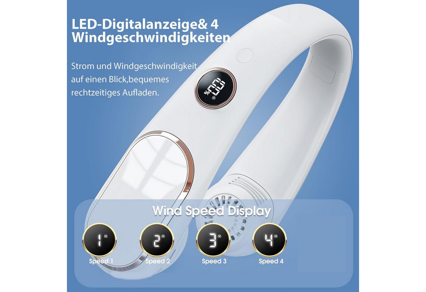 feinlux Mini USB-Ventilator Mini-USB-Nackenventilator mit LED-Display Bild 4