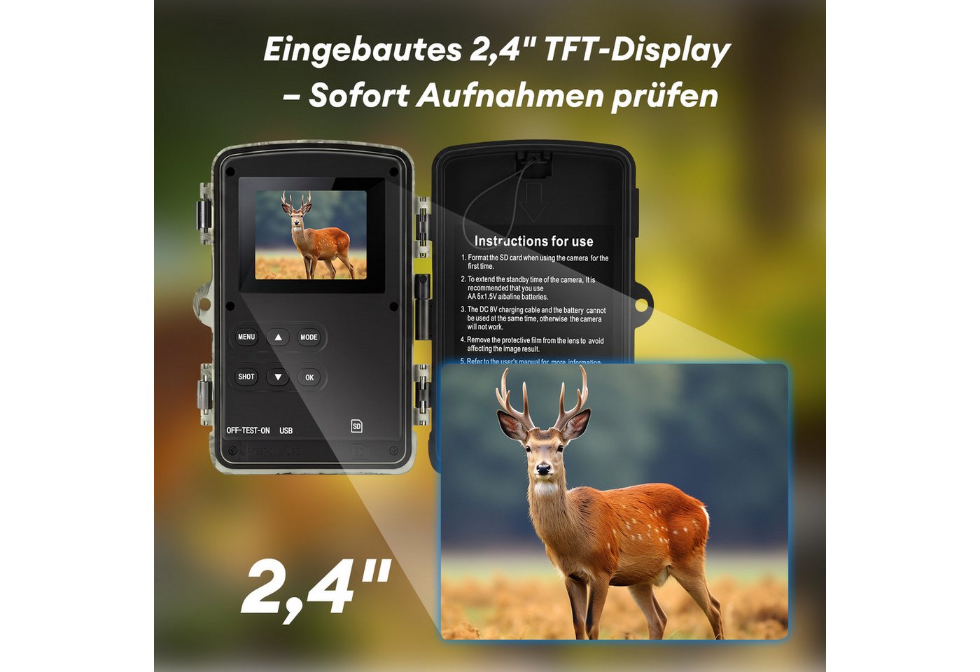 CkeyiN Wildkamera 5K Video 64MP Foto WLAN mit Handyübertragung APP 0,1s Auslösezeit (Außenbereich, Infrarot Wildkamera mit 32G Speicherkarte Bewegungssensor IP66) Bild 2
