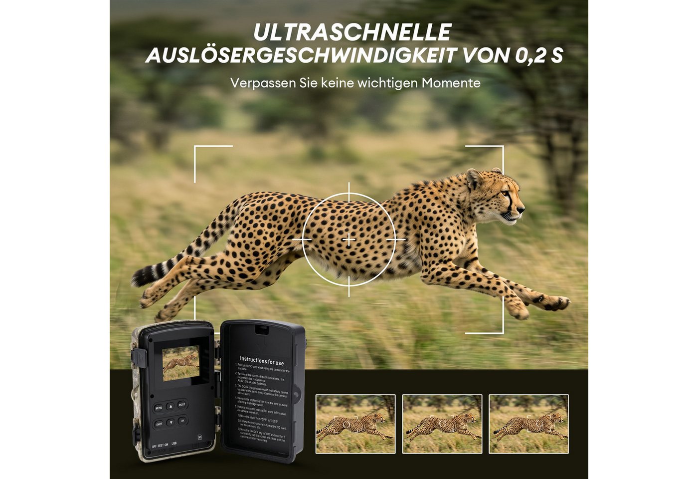 CkeyiN Wildkamera 5K Video 64MP Foto WLAN mit Handyübertragung APP 0,1s Auslösezeit (Außenbereich, Infrarot Wildkamera mit 32G Speicherkarte Bewegungssensor IP66) Bild 4