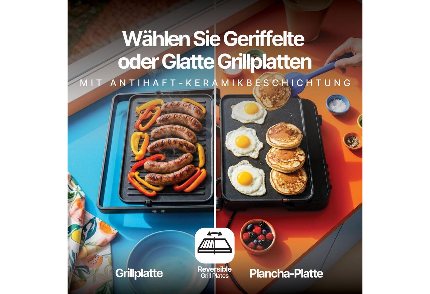 Seeger Kontaktgrill 3-in-1 MultiGrill XL, Temperatursonde, PFAS-Frei Grill/Plancha Platten, 2000 W
