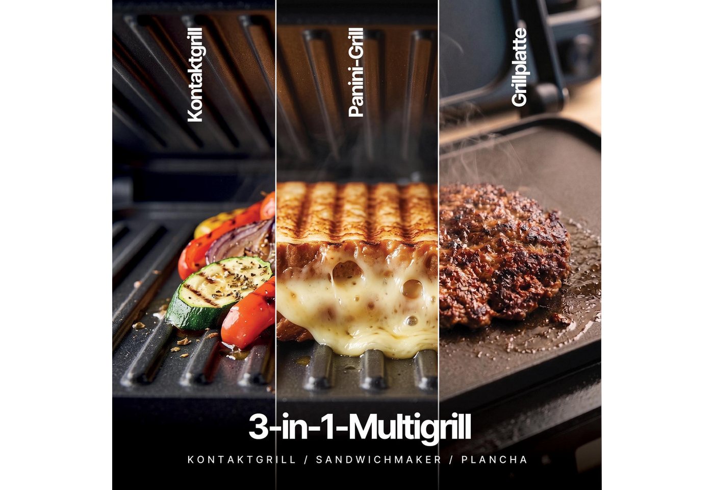 Seeger Kontaktgrill 3-in-1 MultiGrill XL, Temperatursonde, PFAS-Frei Grill/Plancha Platten, 2000 W Bild 2
