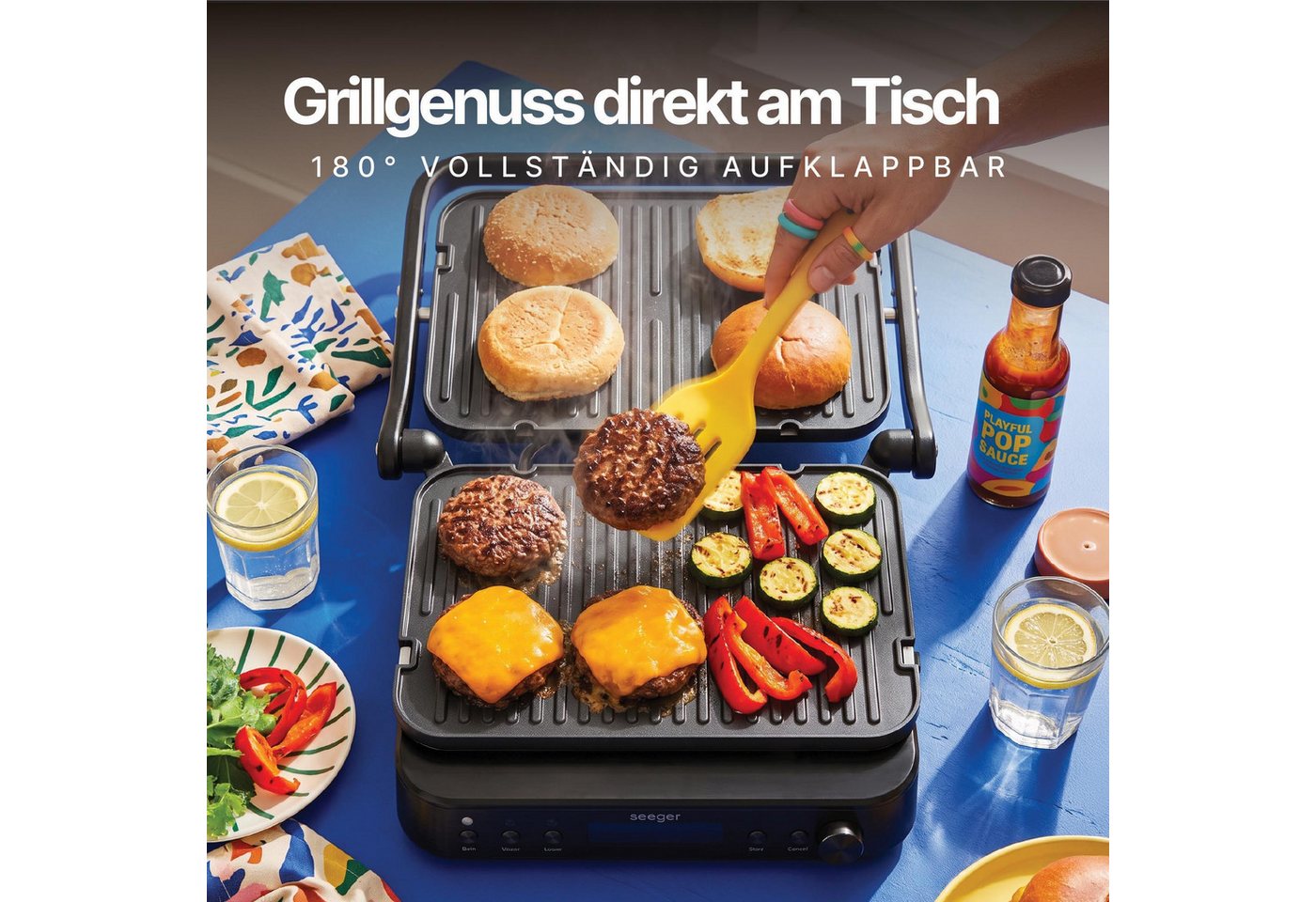 Seeger Kontaktgrill 3-in-1 MultiGrill XL, Temperatursonde, PFAS-Frei Grill/Plancha Platten, 2000 W Bild 4