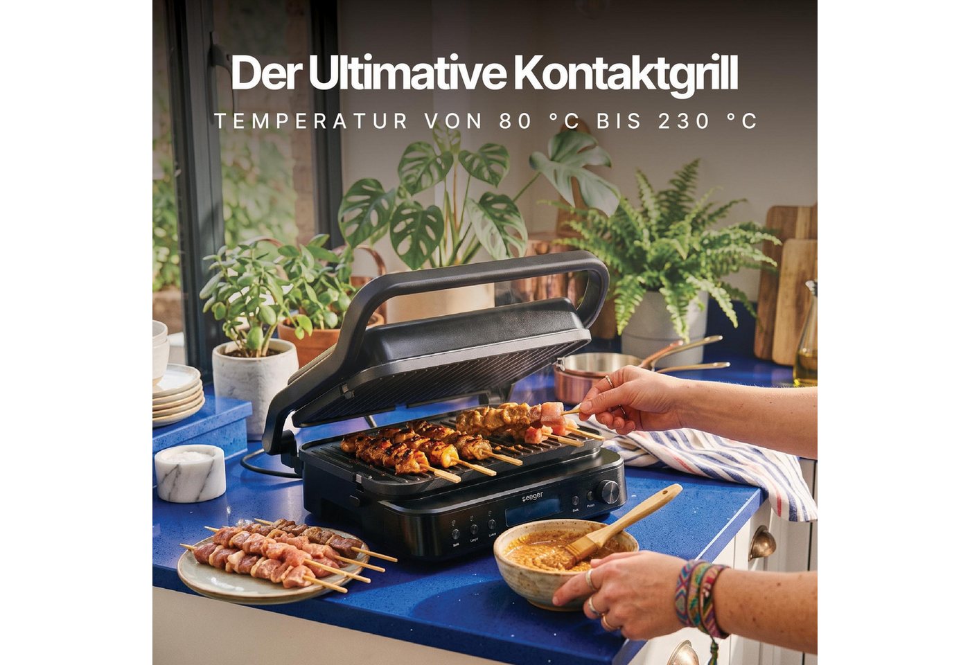 Seeger Kontaktgrill 3-in-1 MultiGrill XL, Temperatursonde, PFAS-Frei Grill/Plancha Platten, 2000 W Bild 5