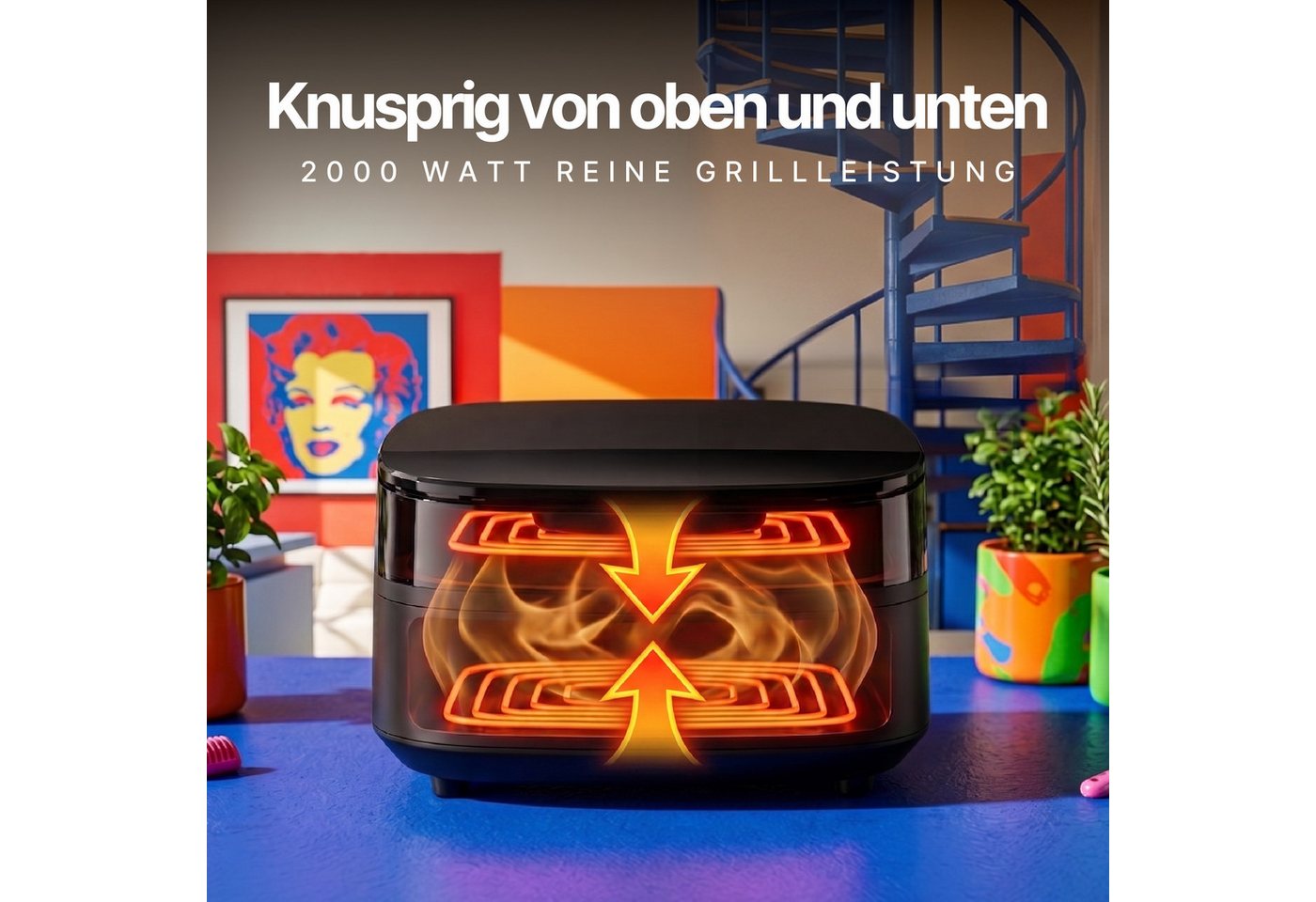 Seeger Heißluftfritteuse, 2850 W, Ober-/Unterhitze, 30 cm Backfläche, Sichtfenster, PFAS-frei Bild 4