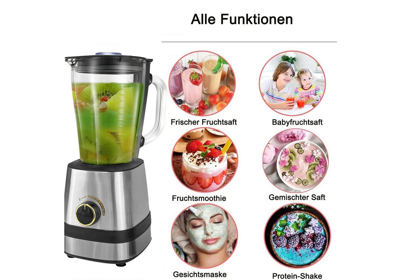 Forrlite Standmixer 3-in-1 Standmixer Mixer Smoothie Maker mit 1,5 L Mixbehälter, 600 W, Standmixer Hochleistungsmixer mit 6 Klingen Bild 3