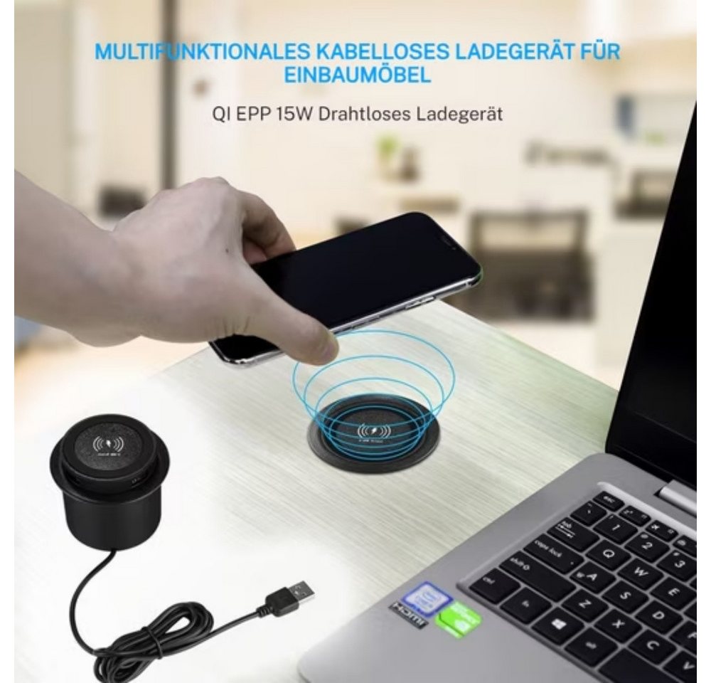 POPOLIC 18W Ladegerät Wireless Charger Versenkbare Wireless Charger Induktions-Ladegerät (1-tlg., Wireless Charger SCHNELL Ladegerät Tischsteckdose Einbausteckdose, Schreibtisch-Einbausteckdose versenkbar) Bild 3