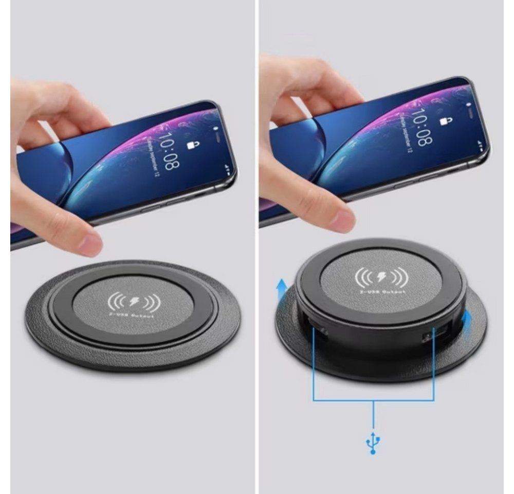 POPOLIC 18W Ladegerät Wireless Charger Versenkbare Wireless Charger Induktions-Ladegerät (1-tlg., Wireless Charger SCHNELL Ladegerät Tischsteckdose Einbausteckdose, Schreibtisch-Einbausteckdose versenkbar) Bild 4