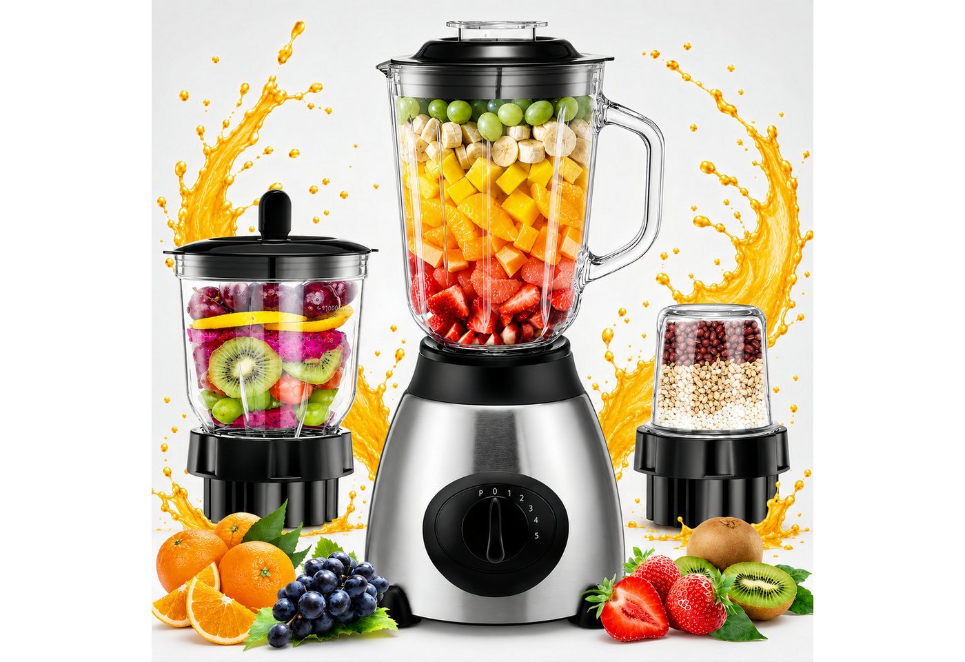 Fyrove Standmixer 2026 Neu Standmixer,Mixer VitaBoost,Edelstahl Silber Glas Smoothie, 1500 W, Maker,Milchshaker Blender 1,5 L,Eiscrusher,6-Klingen für Ice Püree Bild 5
