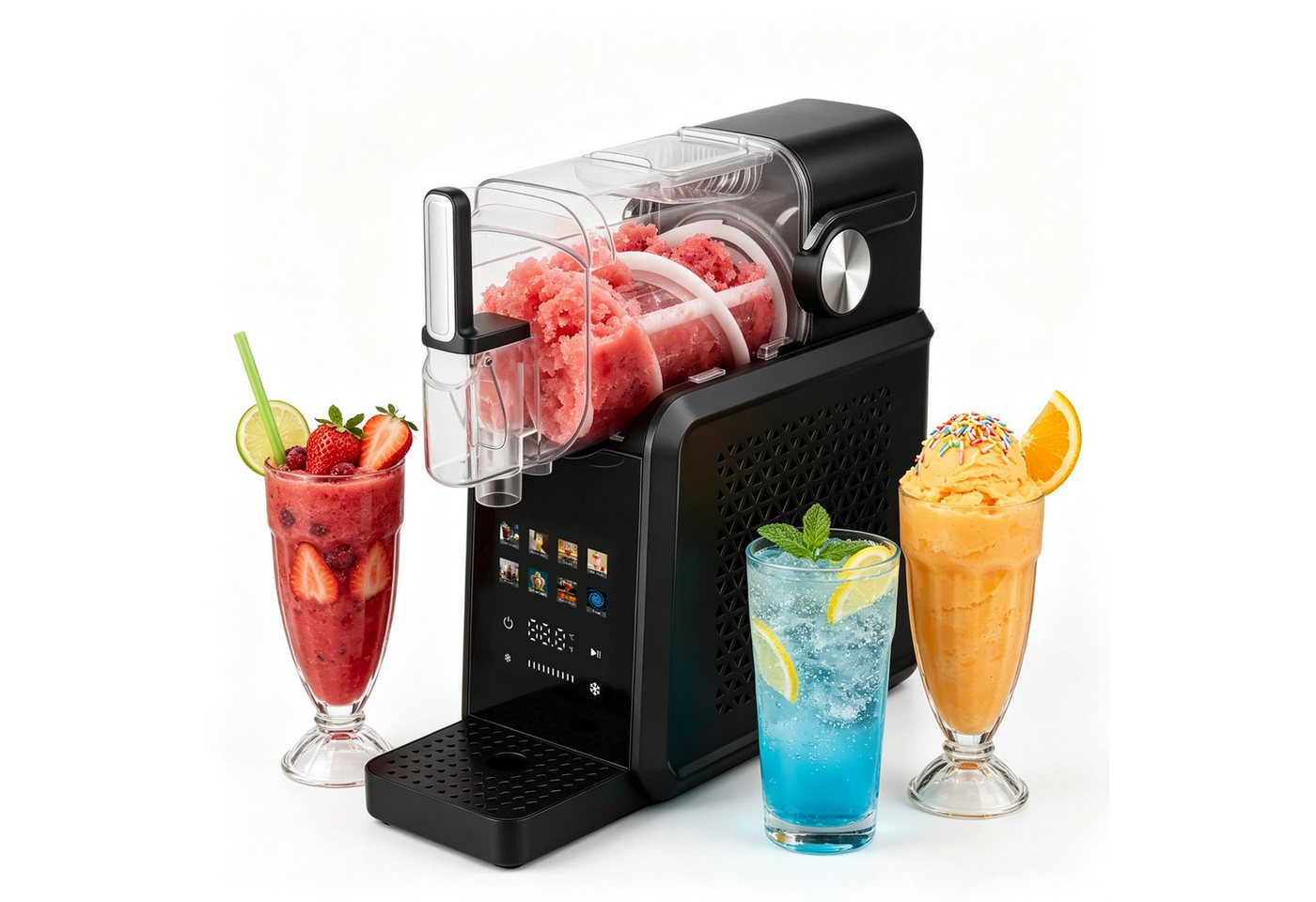 Vankel Slush-Eismaschine 8-in-1 Slushmaker, Ohne Eis Benötigt, Selbstreinigung, Eismaschine, 1,8 l, 200 W, 10 Konsistenzstufen für Slush, Milchshake, Frappé, Softeis