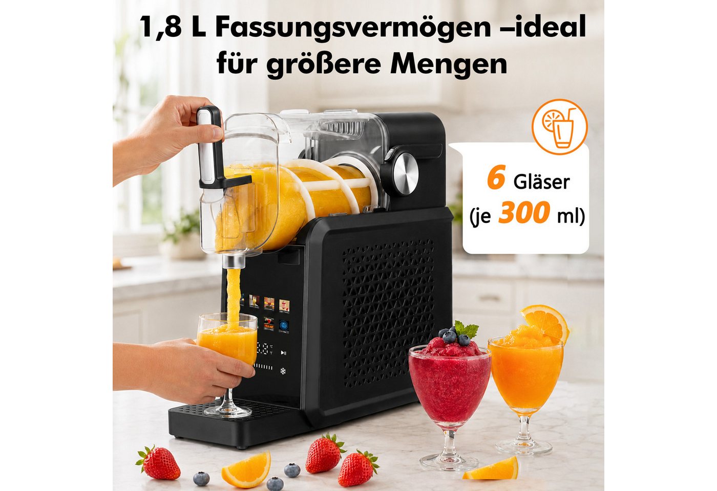 Vankel Slush-Eismaschine 8-in-1 Slushmaker, Ohne Eis Benötigt, Selbstreinigung, Eismaschine, 1,8 l, 200 W, 10 Konsistenzstufen für Slush, Milchshake, Frappé, Softeis Bild 3