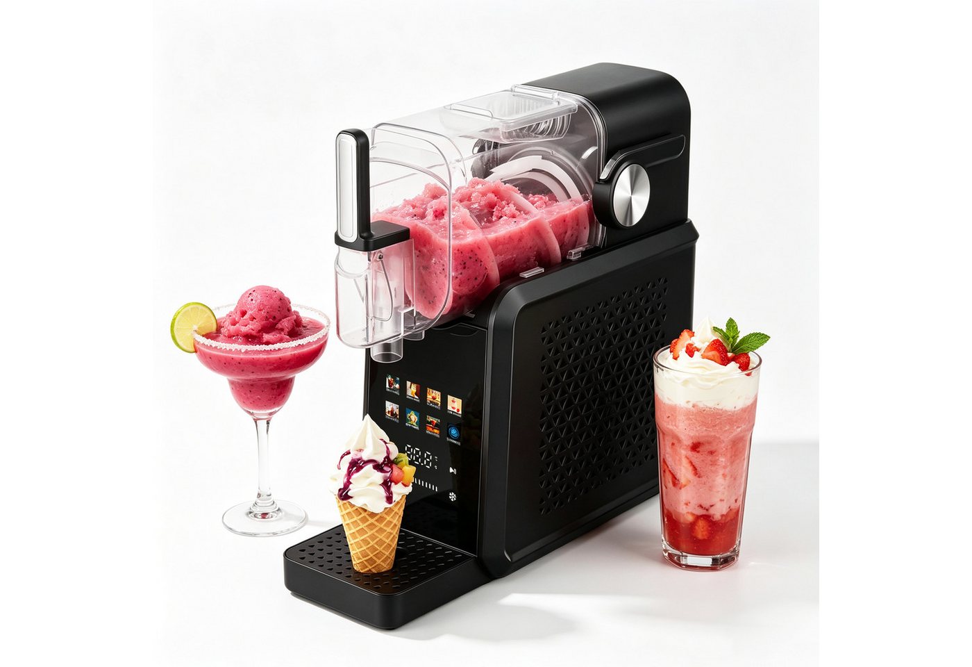 Vankel Slush-Eismaschine 7 Getränkemodi + Selbstreinigung, 10 Konsistenzstufen, Eismaschine, 1,8 l, 200 W, Kompressor, ohne Eiswürfel, für Kaltgetränke, Milchshake, Frappé