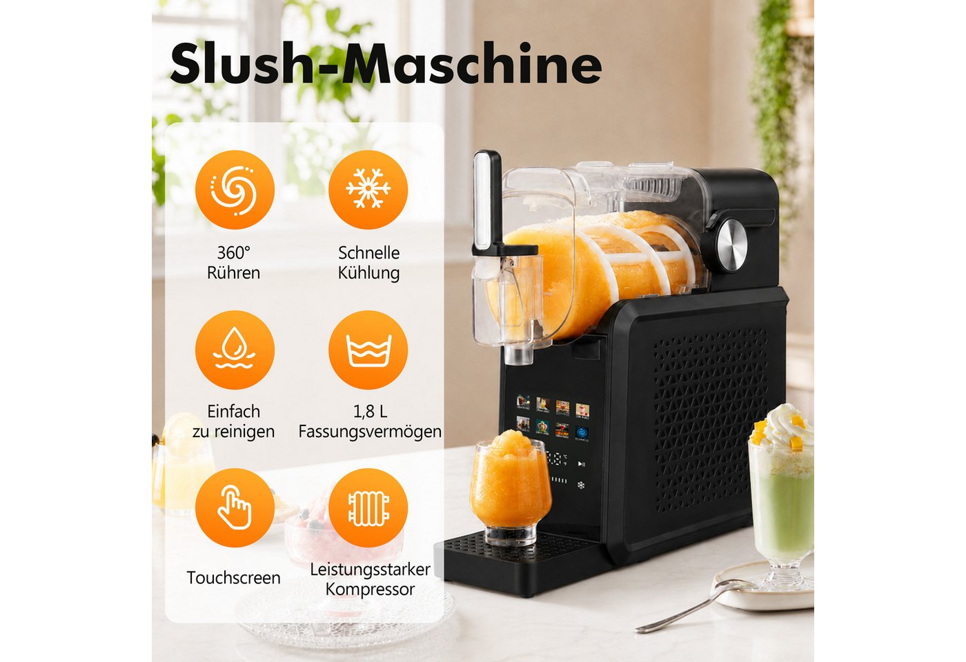 Vankel Slush-Eismaschine 7 Getränkemodi + Selbstreinigung, 10 Konsistenzstufen, Eismaschine, 1,8 l, 200 W, Kompressor, ohne Eiswürfel, für Kaltgetränke, Milchshake, Frappé Bild 3