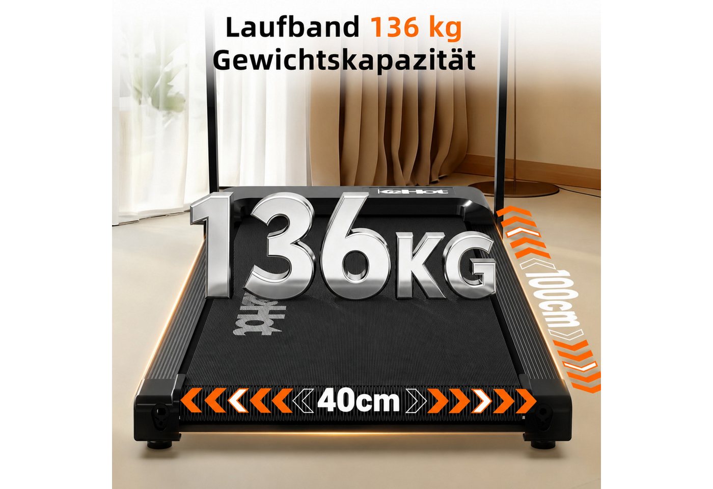 kehot Laufband Klappbares Laufband für Zuhause mit Bluetooth & App-Steuerung (Walking Pad bis 12 km/h, Leises Elektrisches Fitnessgerät mit LED-Display, 2,5 PS Heimtrainer mit Handlauf, Tablet-Halter & belastb:ar bis 136 kg), mit Toolkit und Schmiermittel
