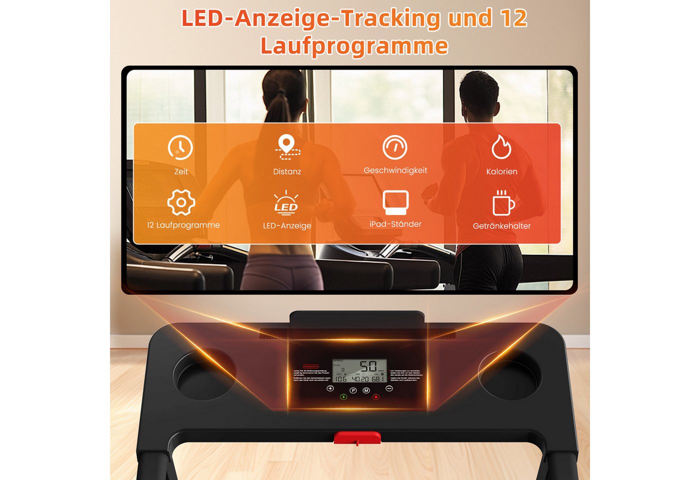 kehot Laufband Klappbares Laufband für Zuhause mit Bluetooth & App-Steuerung (Walking Pad bis 12 km/h, Leises Elektrisches Fitnessgerät mit LED-Display, 2,5 PS Heimtrainer mit Handlauf, Tablet-Halter & belastb:ar bis 136 kg), mit Toolkit und Schmiermittel Bild 3