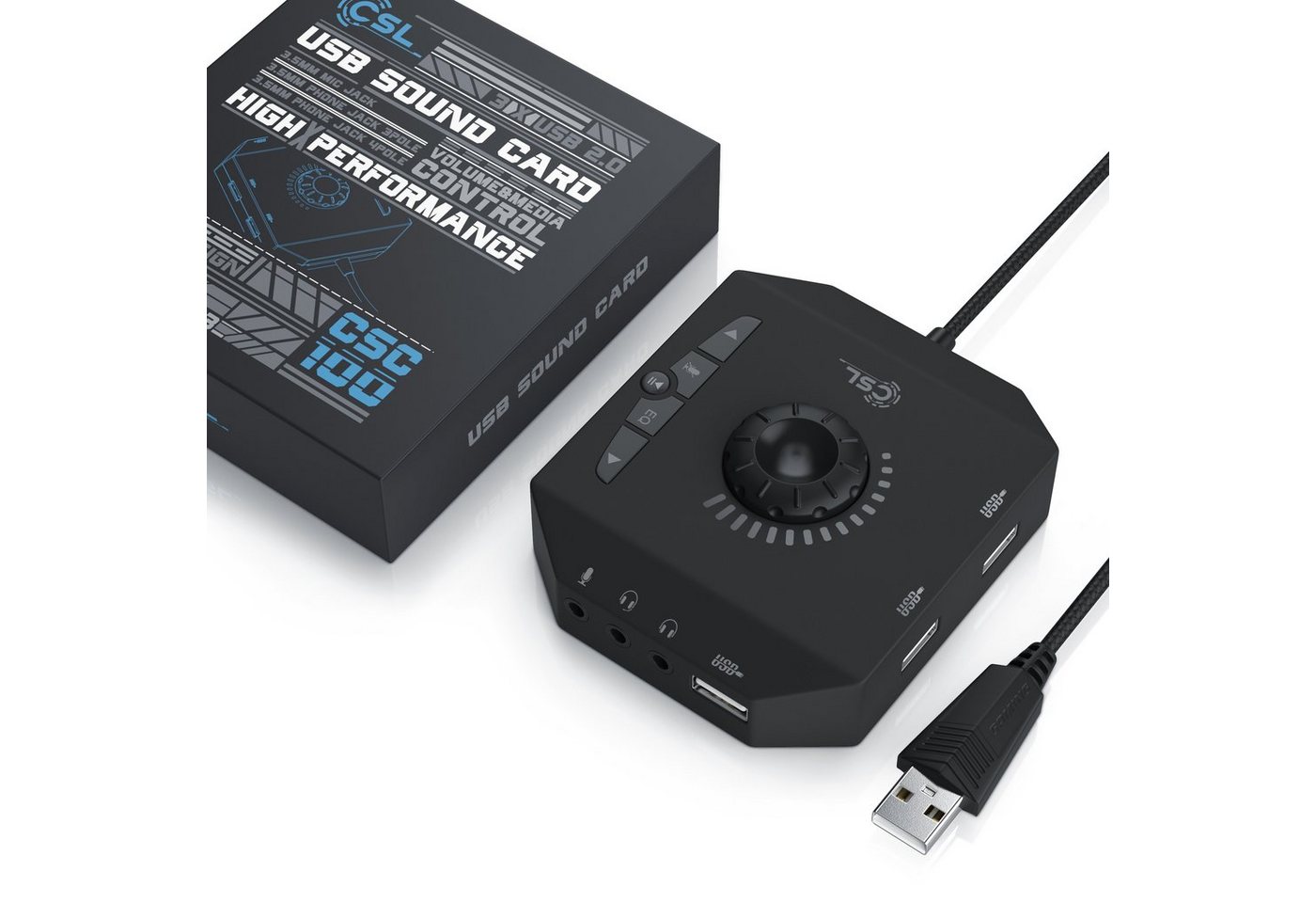 CSL USB-Soundkarte, extern, Lautstärkeregelung, Anschluss für Headset, Kopfhörer, Mikrofon Bild 4