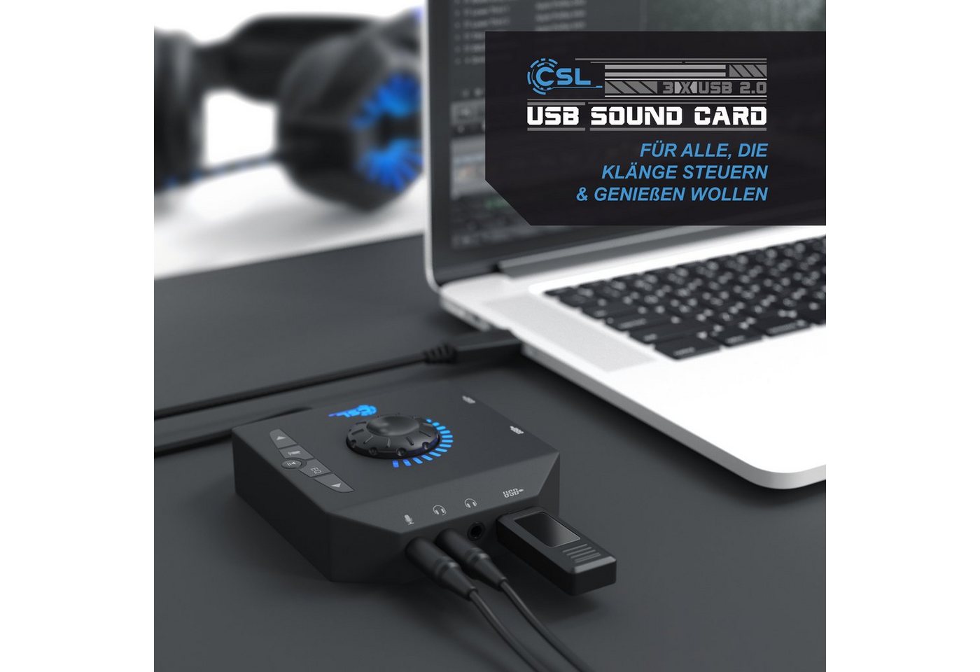 CSL USB-Soundkarte, extern, Lautstärkeregelung, Anschluss für Headset, Kopfhörer, Mikrofon Bild 5