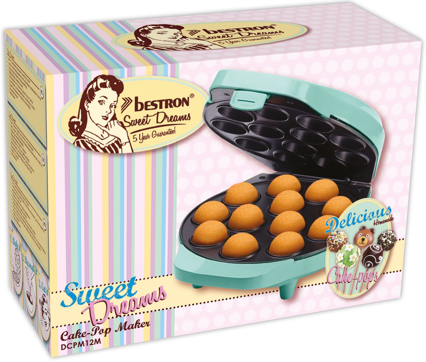 bestron Cakepop-Maker DCPM12, 700 W, 12 Cake Pops in 6 Min., inkl. Zubehör & Rezeptbuch