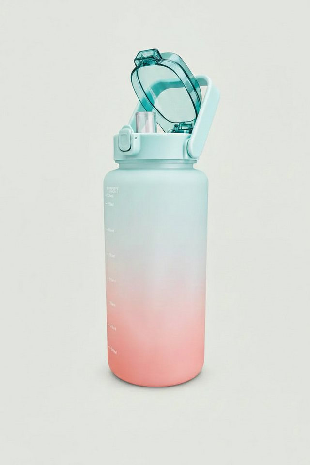 Botells Trinkflasche 2 Liter, Trinkmotivation mit Strohhalm, schöner Farbverlauf mit Henkel, auslaufsicher, BPA frei, für Camping, Reisen, Schule, Sport und Büro Bild 2