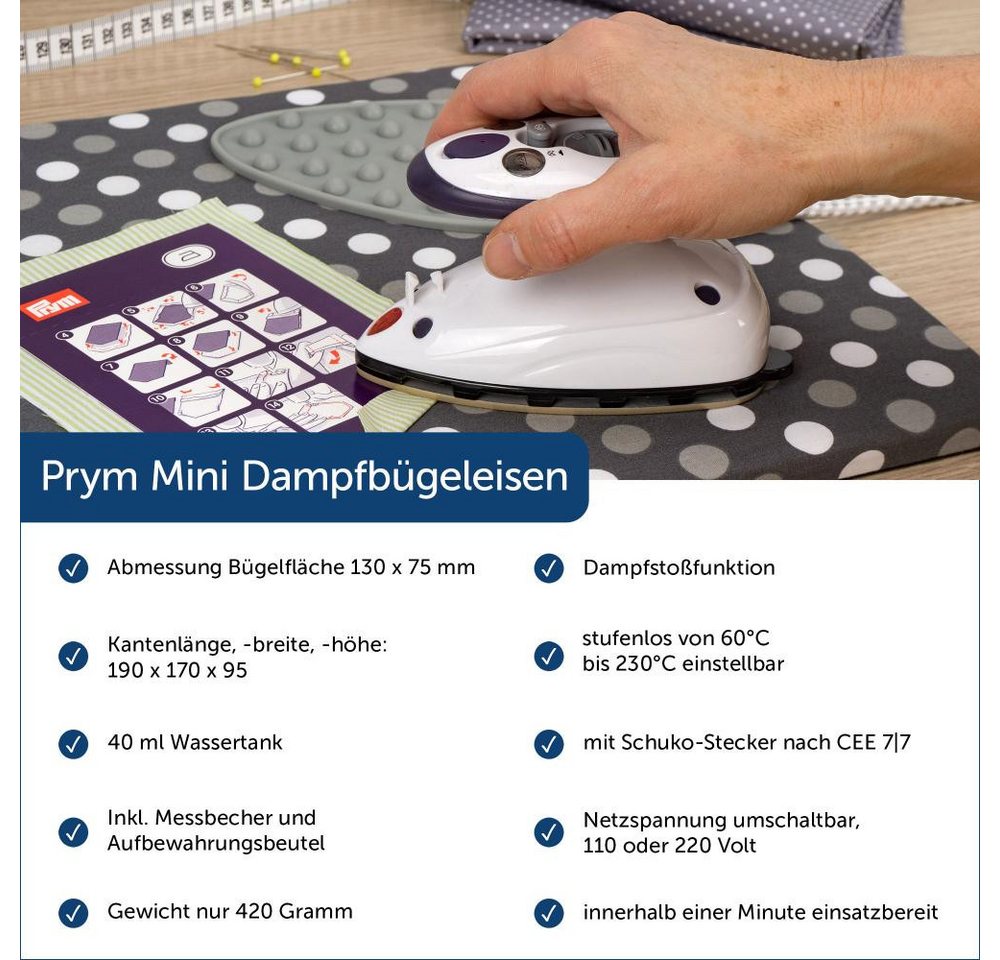 Semplix Dampfbügeleisen - Bügelset - Prym Mini Dampfbügeleisen+Bügelablage+Tasche Bild 3