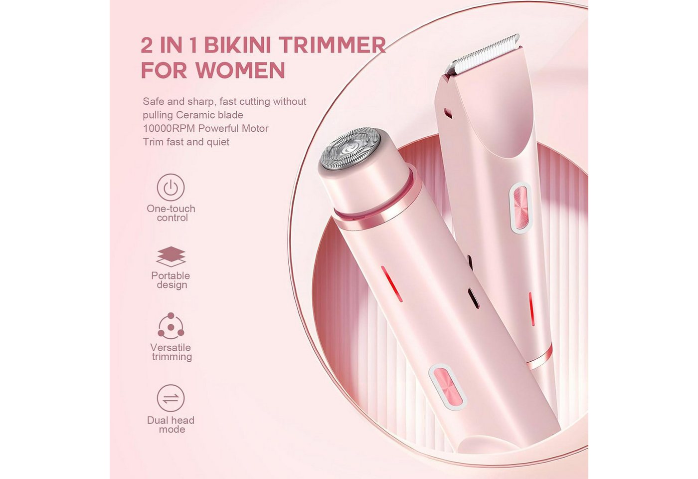 LIANNA Epilierer 2-in-1-Elektrorasierer für Damen,IPX7, wasserdicht, Aufsätze: 4 St., Achseln, Beine, Arme, Körper, Gesicht, ikini-Trimmer mit Doppelkopf für Damen, Nass- und Trockenanwendung Bild 2