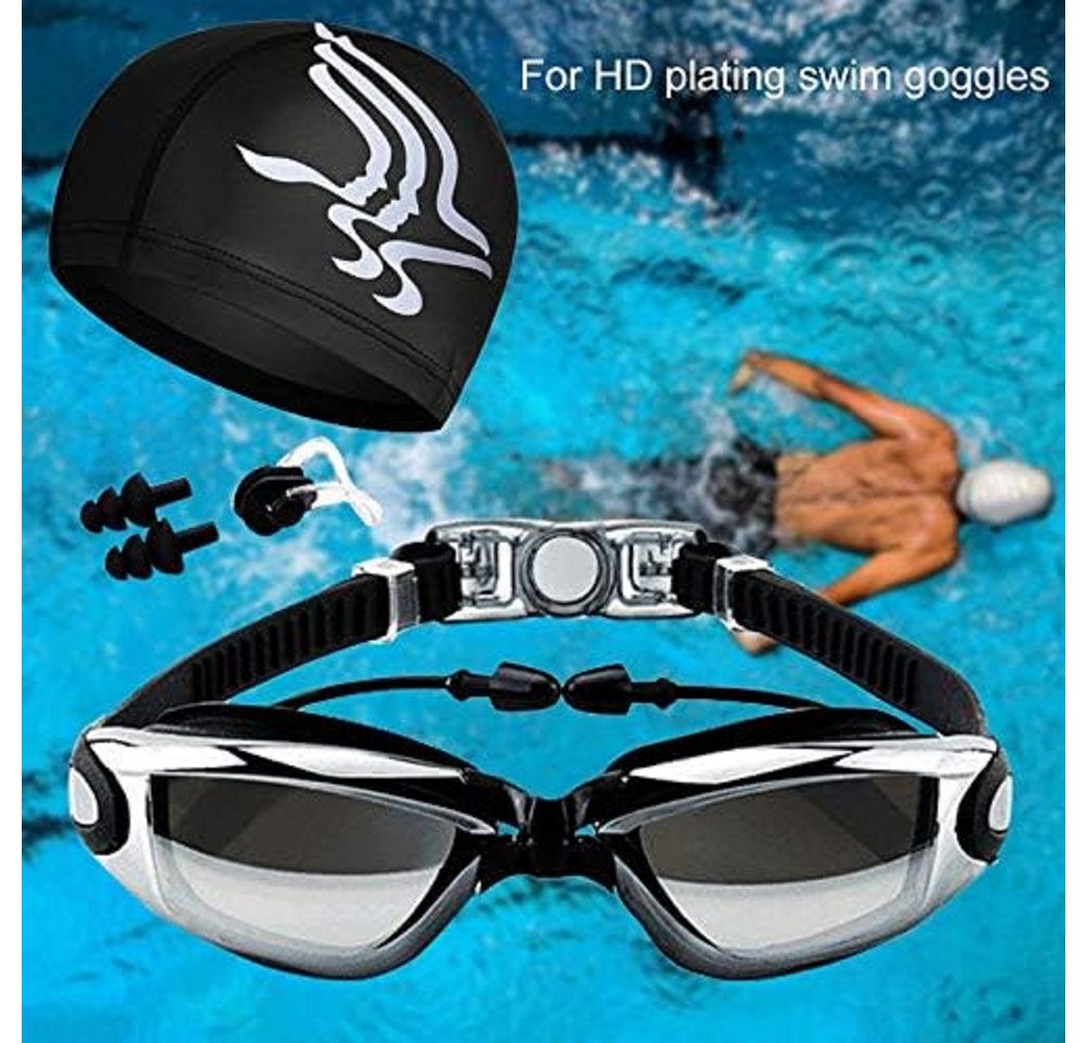 LIANNA Schwimmbrille Schwimmbrille Profi Schwimmbrille, Anti Nebel UV-Schutz, (Set, 4-St., Schwimmbrille und Badekappe im Set), Objektive Voll verstellbar für Erwachsene Herren Frauen Bild 3