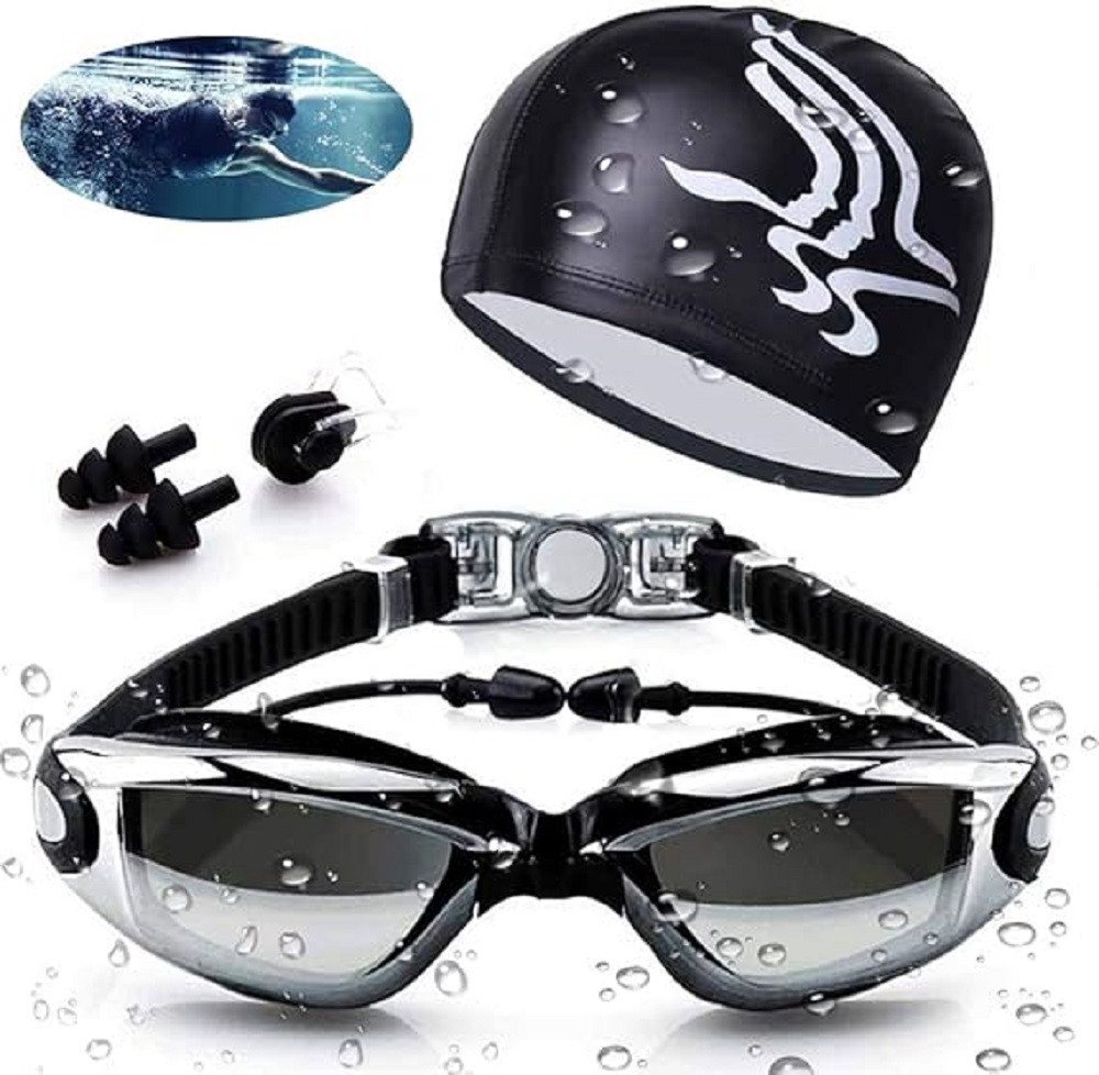 LIANNA Schwimmbrille Schwimmbrille Profi Schwimmbrille, Anti Nebel UV-Schutz, (Set, 4-St., Schwimmbrille und Badekappe im Set), Objektive Voll verstellbar für Erwachsene Herren Frauen Bild 4