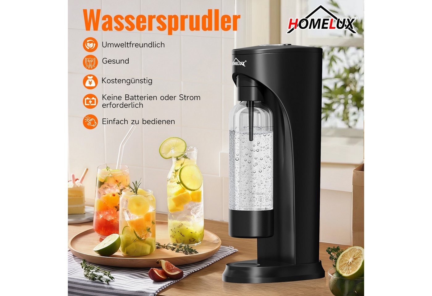 HOMELUX Wassersprudler Sprudelwasser Maschine Mit 1 PET-Flaschen Bpa-Frei,ohne CO2 Zylinder, (Set, Sprudelwasser Maschine,PET-Flasche), Soda Maker, Wasser Sprudel GeräT, Water Carbonator Bild 3
