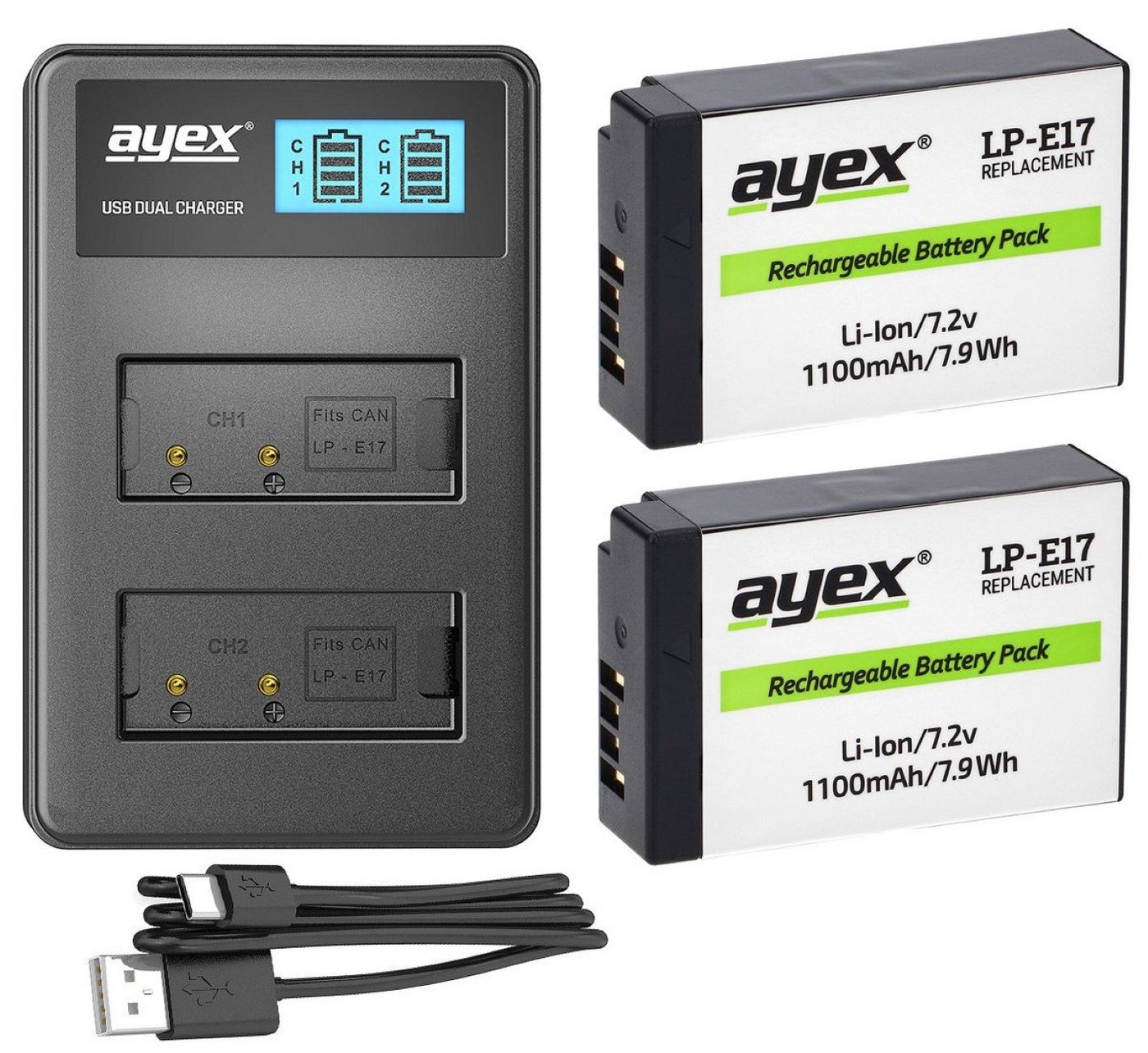 ayex 2x LP-E17 Akku + USB Dual Ladegerät Kamera-Akku Bild 3