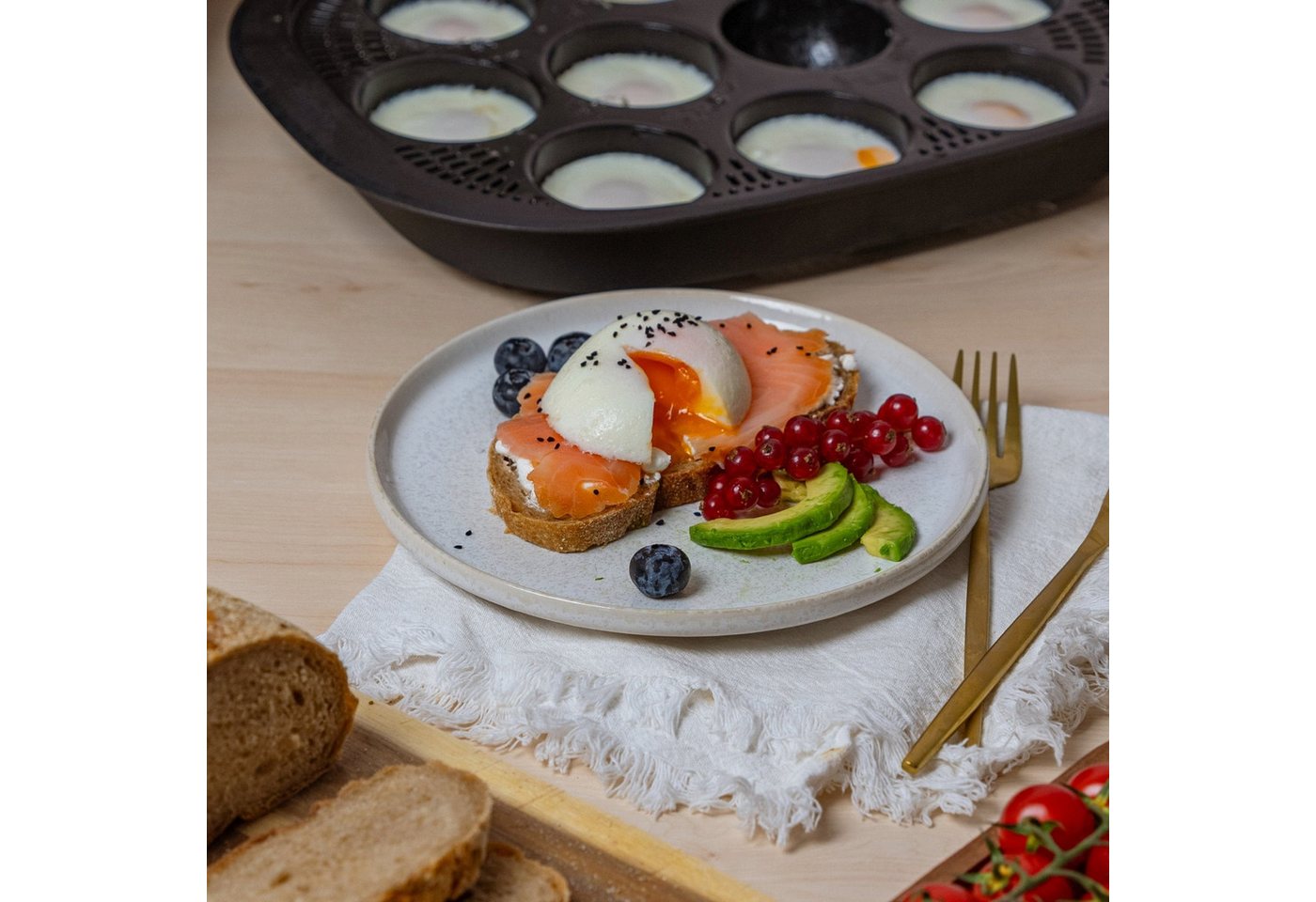 Wundermix Dampfgaraufsatz WunderPoach® for ten, Eierpochiereinsatz für TM7, Zubehör für TM7, Pochierte Eier aus dem Varoma Bild 3