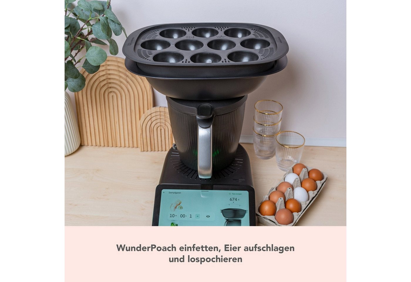 Wundermix Dampfgaraufsatz WunderPoach® for ten, Eierpochiereinsatz für TM7, Zubehör für TM7, Pochierte Eier aus dem Varoma Bild 5