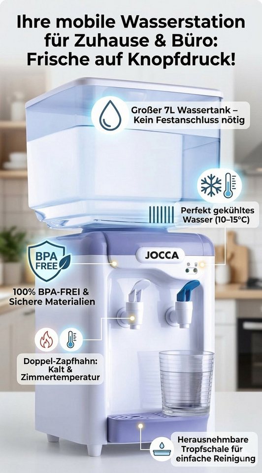 Jocca Getränkespender Wasserspender 7 Liter Tank mit Kühlfunktion (10-15°C) BPA-frei, 7L Tank, 10-15°C Kühlung, BPA-frei, mobil, inkl. Abtropfschale Bild 5