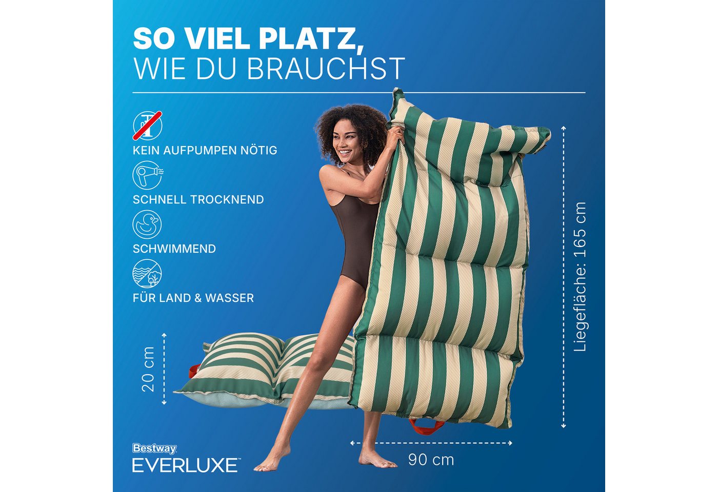 Bestway Luftmatratze Everluxe™, (Packung, mit Textiloberfläche und EPS-Perlen-Füllung), 183 x 90 x 20 cm