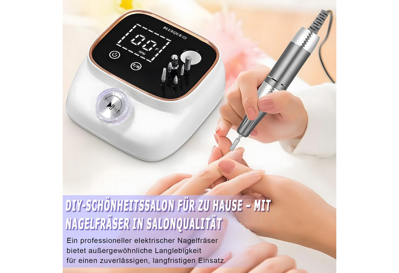 AKKEE Maniküre-Pediküre-Set Profi Elektrische Nagelfräser 45000RPM,Fräser für Gelnägel, mit Lcd-Display