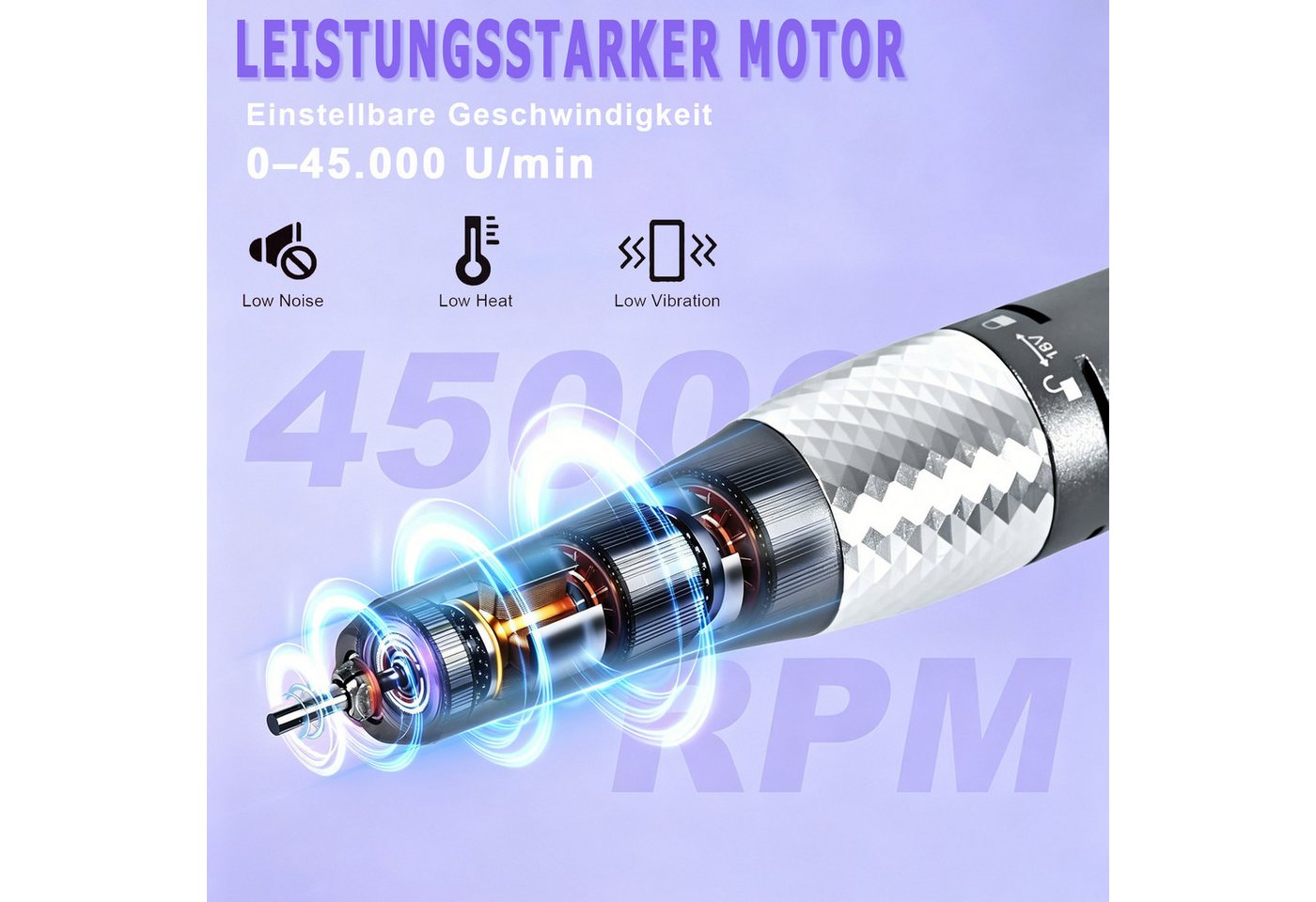 AKKEE Maniküre-Pediküre-Set Profi Elektrische Nagelfräser 45000RPM,Fräser für Gelnägel, mit Lcd-Display Bild 3