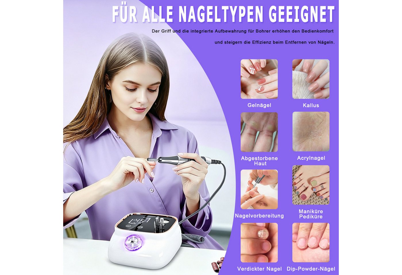 AKKEE Maniküre-Pediküre-Set Profi Elektrische Nagelfräser 45000RPM,Fräser für Gelnägel, mit Lcd-Display Bild 4