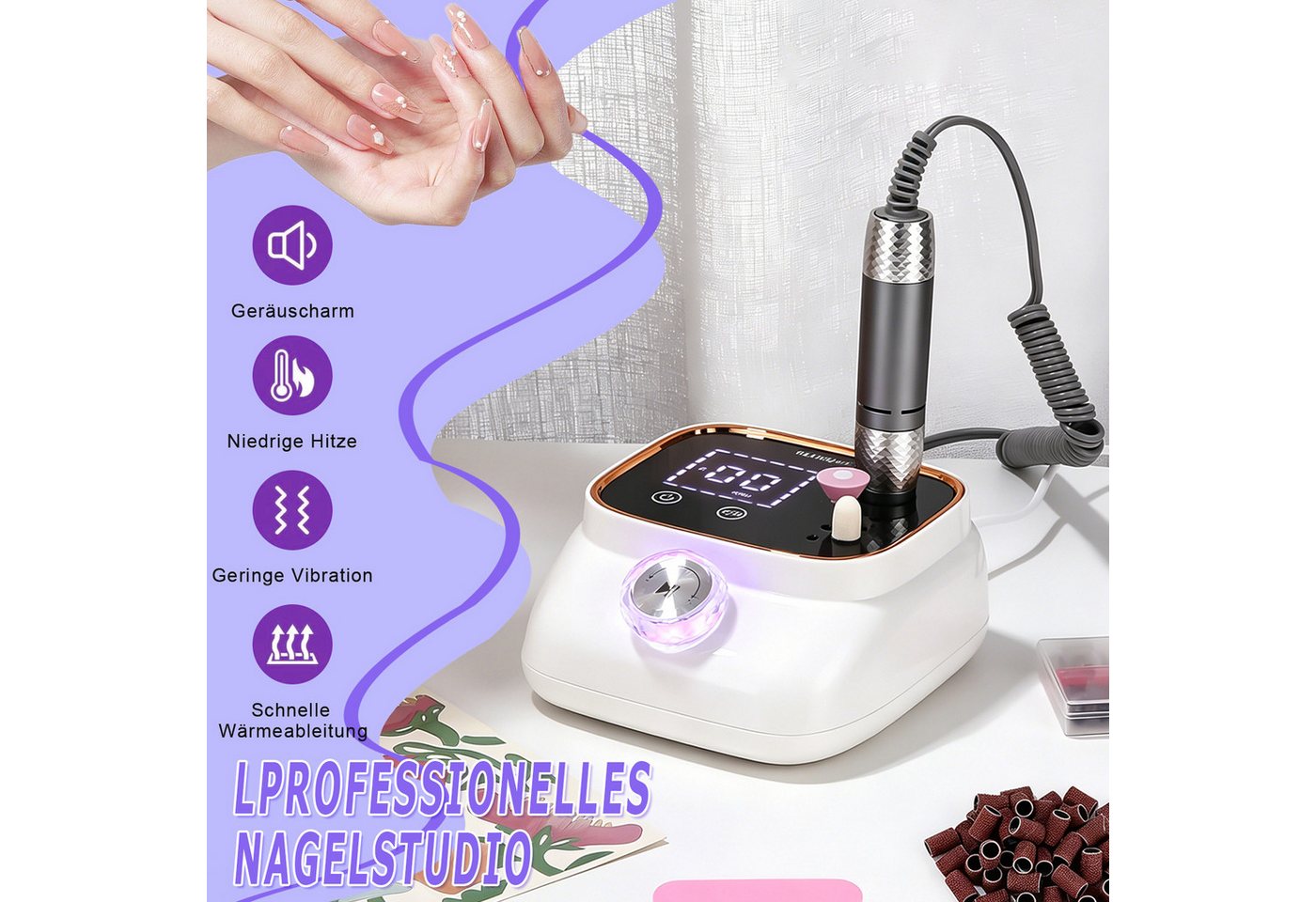 AKKEE Maniküre-Pediküre-Set Profi Elektrische Nagelfräser 45000RPM,Fräser für Gelnägel, mit Lcd-Display Bild 5