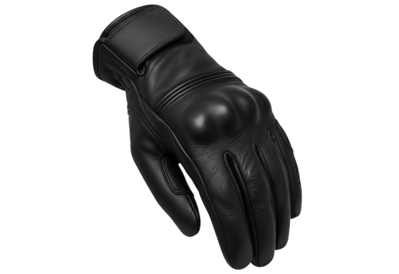 MDM Motorradhandschuhe Retro Motorrad Lederhandschuhe mit Knöchelschutz & Grip Polster Knöchelschutz mit Hartschale, Zeitloses Full-Black Design