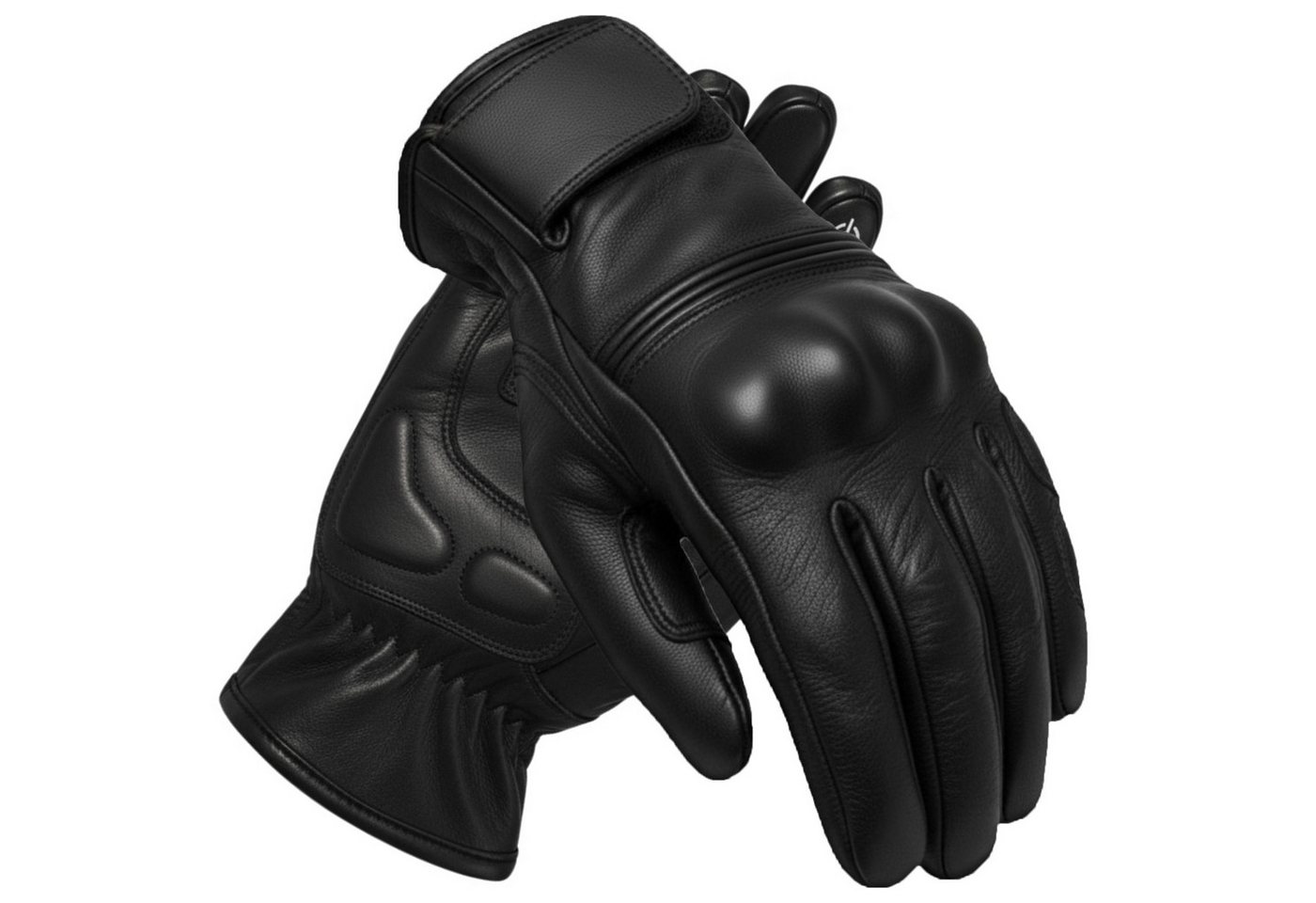 MDM Motorradhandschuhe Retro Motorrad Lederhandschuhe mit Knöchelschutz & Grip Polster Knöchelschutz mit Hartschale, Zeitloses Full-Black Design Bild 4