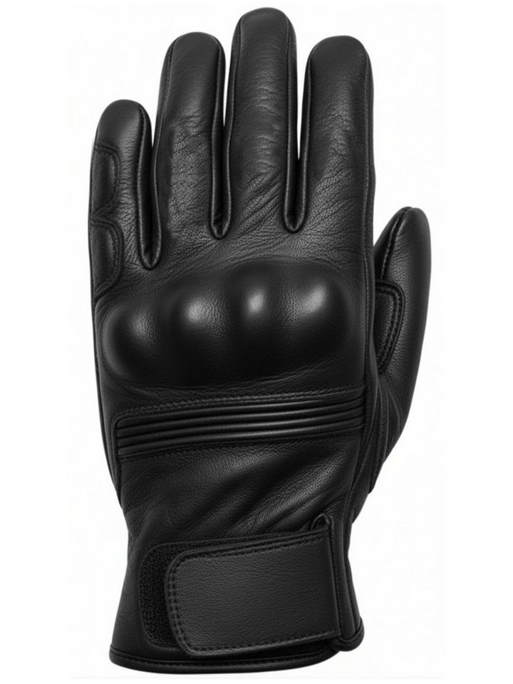MDM Motorradhandschuhe Retro Motorrad Lederhandschuhe mit Knöchelschutz & Grip Polster Knöchelschutz mit Hartschale, Zeitloses Full-Black Design Bild 5