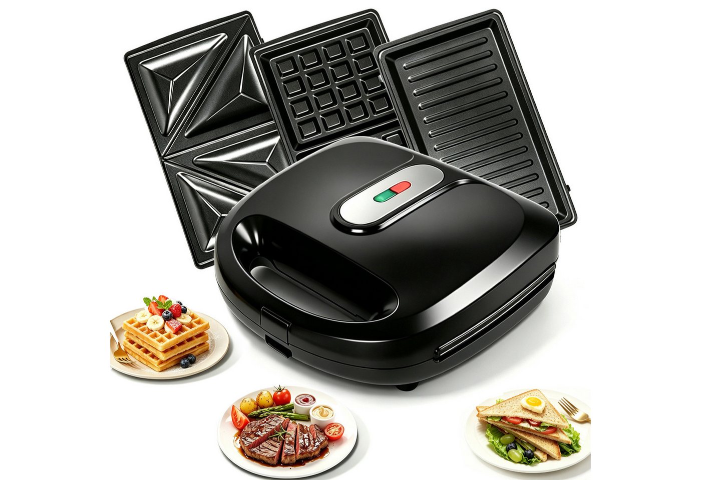 OZAVO 3-in-1-Sandwichmaker Sandwichtoaster, Waffeleisen,Kontaktgrill 23*23cm, 750 W, Antihaftbeschichtete abnehmbare Platten Bild 4