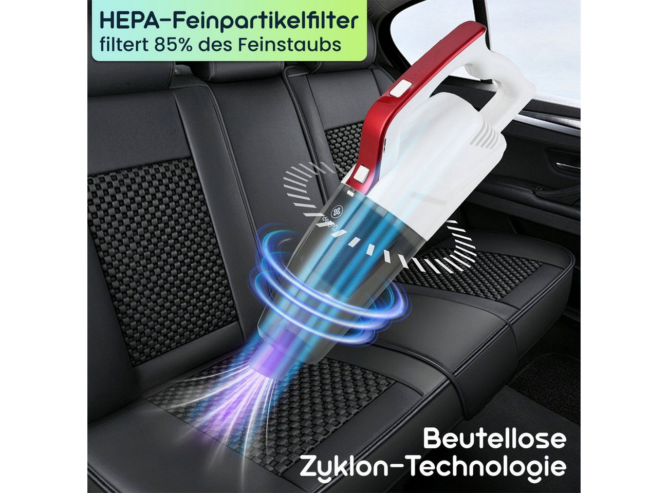 shop'n smile ideoon Akku-Handstaubsauger 2in1-Akku Staubsauger 9W Nass-&Trockensauger 7kPa beutel-&kabellos, 9 W, beutellos, Hand-&Bodensauger HEPA-Filter 2.200 mAh Li-Ion-Akku 20 Min Laufzeit Bild 3