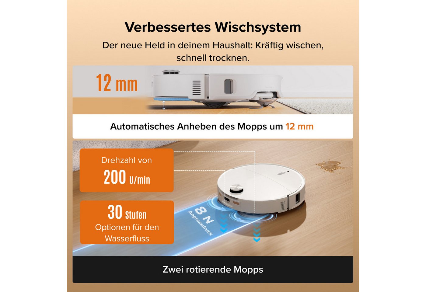 Roborock Saugroboter mit Wischfunktion Qrevo Edge 2, Dual Anti-Tangle System, 25.000 Pa Bild 3
