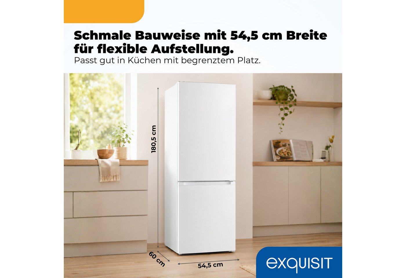 exquisit Kühl-/Gefrierkombination KGC5265-70-NF-040C, 180,5 cm hoch, 54,5 cm breit, 253 l Nutzinhalt, 182,0 l Kühlfach, 71,0 l 4 Sternefach