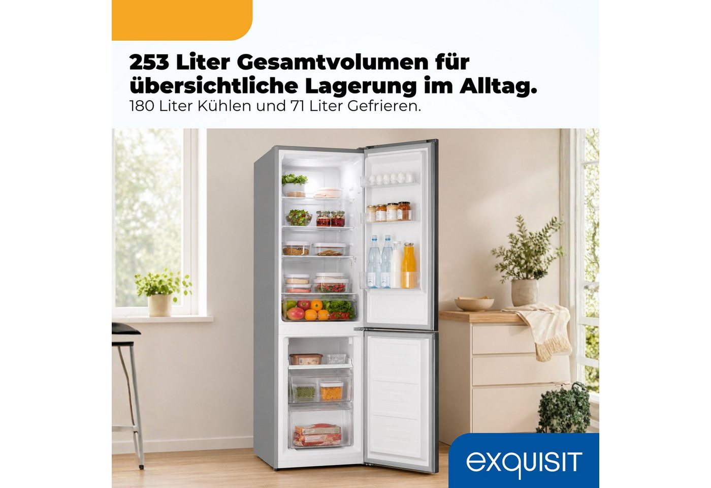 exquisit Kühl-/Gefrierkombination KGC5265-70-NF-040C, 180,5 cm hoch, 54,5 cm breit, 253 l Nutzinhalt, 182,0 l Kühlfach, 71,0 l 4 Sternefach Bild 5