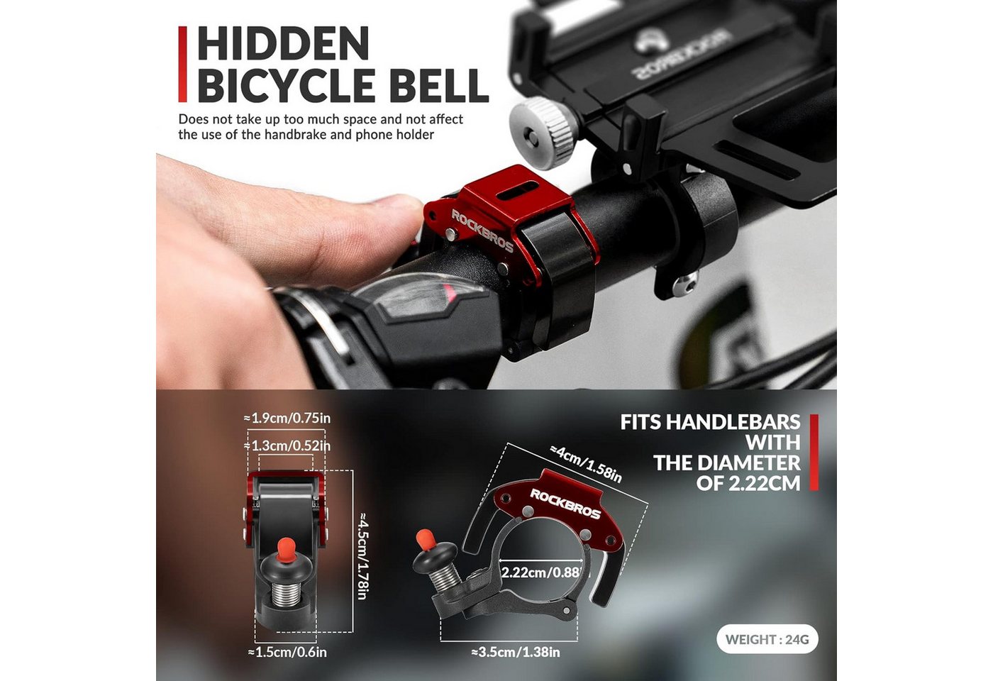ROCKBROS Fahrradklingel Mini Fahrradklingel 100dB Aluminium für Fahrräder 22,2mm Lenker